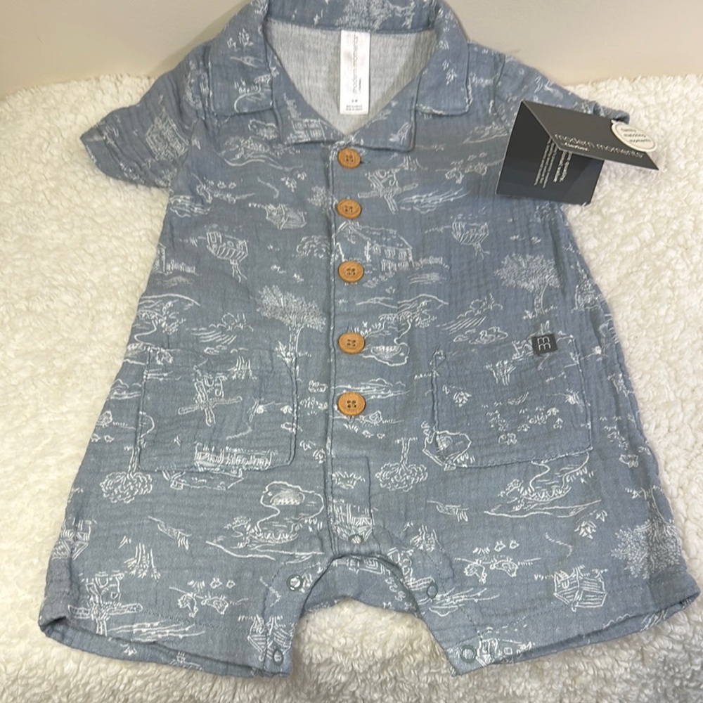 Modern Moments Baby‎ Boy Romper Blue Button Front Size 12M NWT